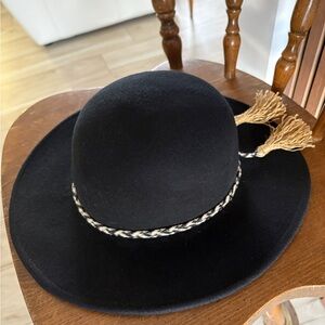 Brixton Black Hat with Braided Trim and Tassels